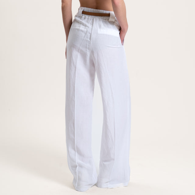 Tensione in-Pantalone misto lino elastico dietro - bianco