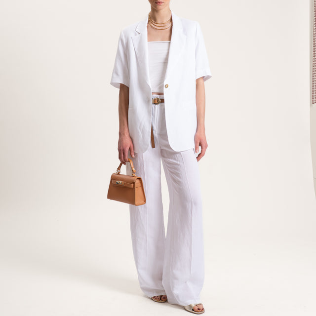 Tensione in-Pantalone misto lino elastico dietro - bianco