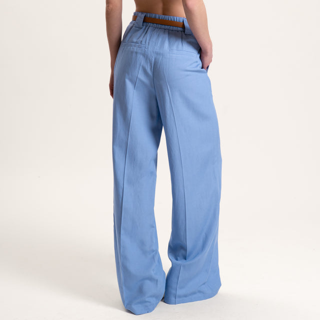 Tensione in-Pantalone misto lino elastico dietro - celeste