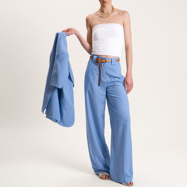 Tensione in-Pantalone misto lino elastico dietro - celeste