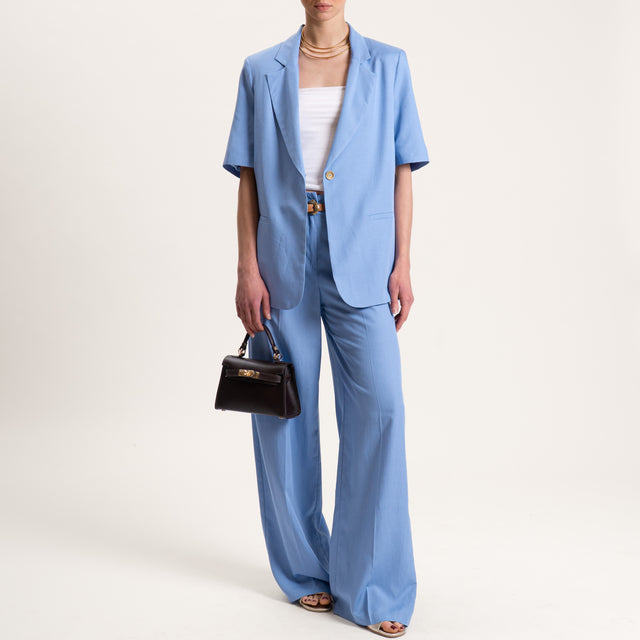 Tensione in-Pantalone misto lino elastico dietro - celeste