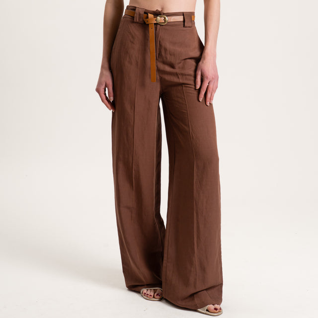 Tensione in-Pantalone misto lino elastico dietro - moro