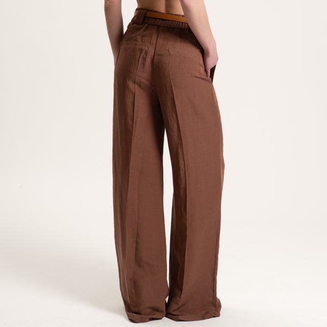 Tensione in-Pantalone misto lino elastico dietro - moro