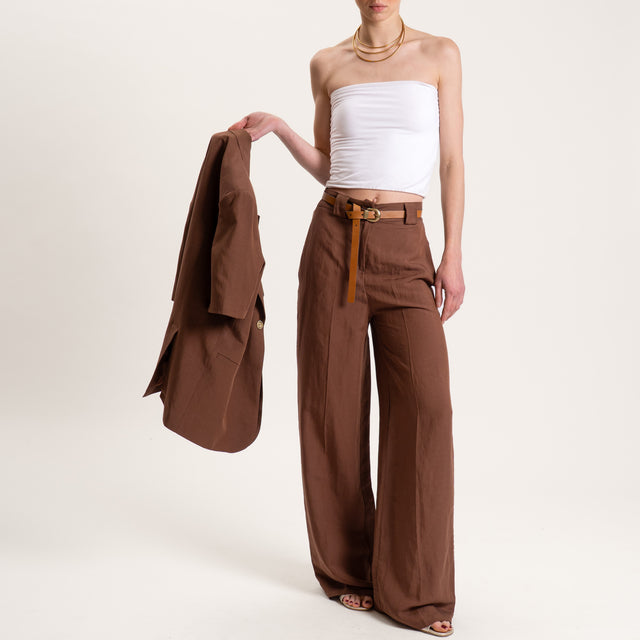 Tensione in-Pantalone misto lino elastico dietro - moro