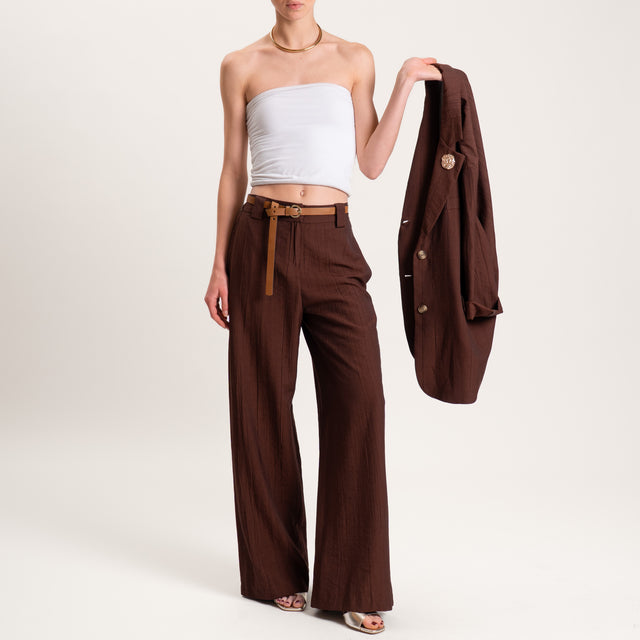 Tensione in-Pantalone viscosa goffrato elastico dietro - cioccolato