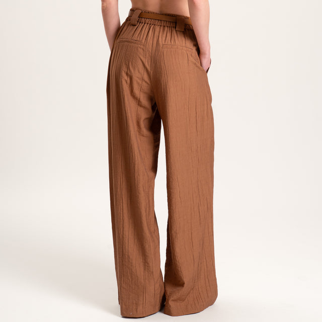 Tensione in-Pantalone viscosa goffrato elastico dietro - cuoio