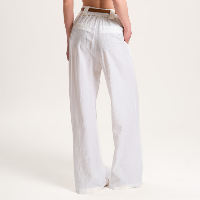 Tensione in-Pantalone viscosa goffrato elastico dietro - panna