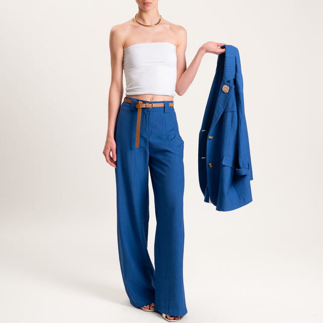 Tensione in-Pantalone viscosa goffrato elastico dietro - blu