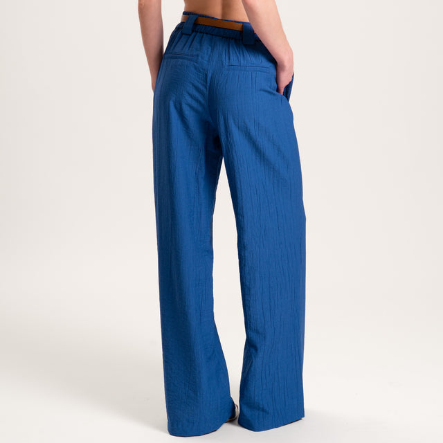 Tensione in-Pantalone viscosa goffrato elastico dietro - blu