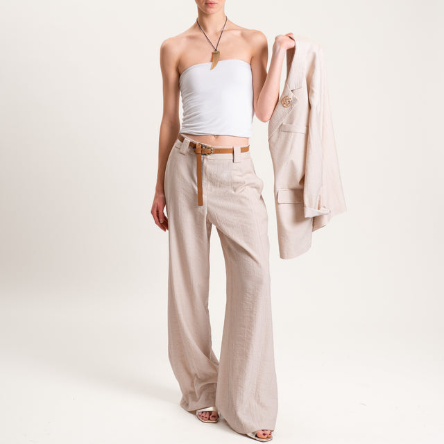 Tensione in-Pantalone viscosa goffrato elastico dietro - sabbia