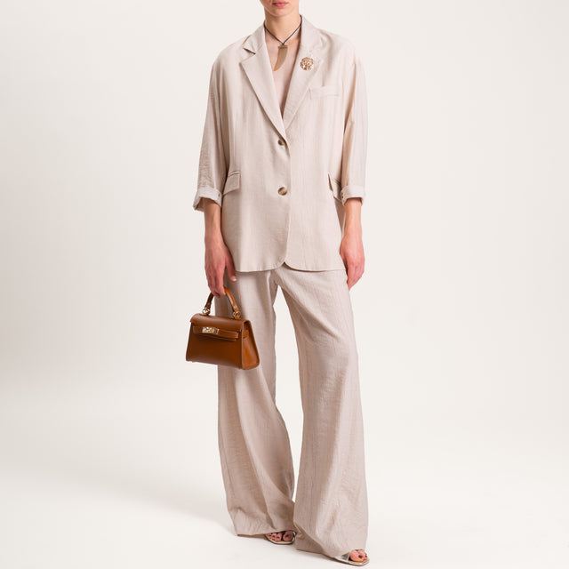 Tensione in-Pantalone viscosa goffrato elastico dietro - sabbia