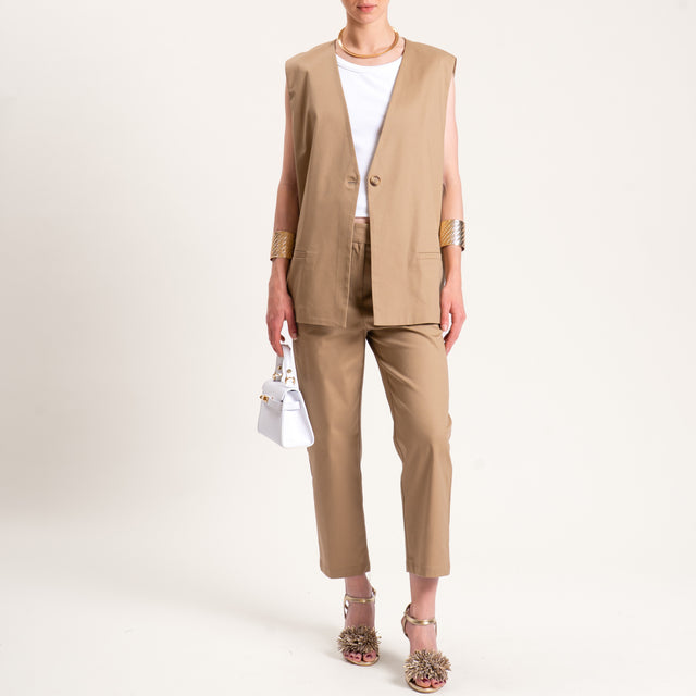 Tensione in-Pantalone cotone elasticizzato - sabbia