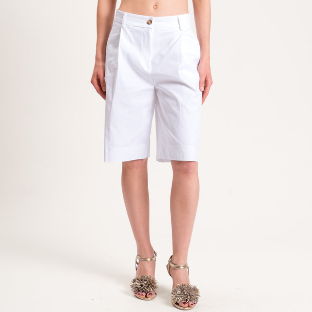 Tensione in-Bermuda con pince cotone elasticizzato - bianco
