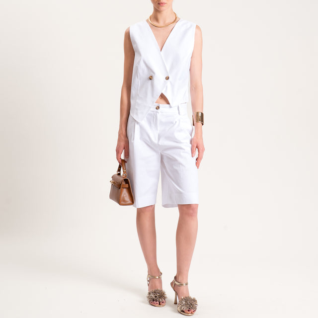 Tensione in-Bermuda con pince cotone elasticizzato - bianco