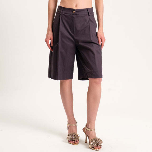 Tensione in-Bermuda con pince cotone elasticizzato - moro