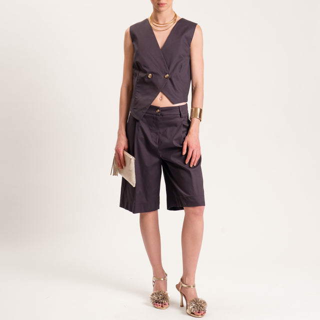 Tensione in-Bermuda con pince cotone elasticizzato - moro