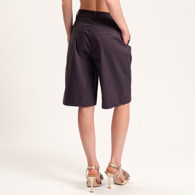 Tensione in-Bermuda con pince cotone elasticizzato - moro