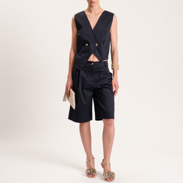 Tensione in-Bermuda con pince cotone elasticizzato - nero