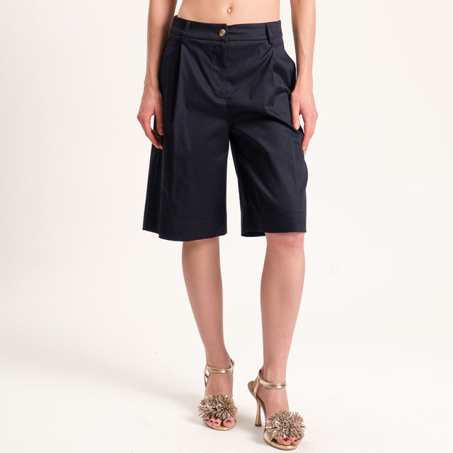 Tensione in-Bermuda con pince cotone elasticizzato - nero