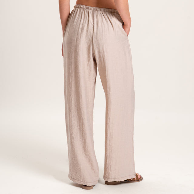 Tensione in-Pantalone misto lino elastico in vita - beige