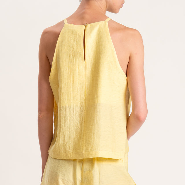 Tensione in-Completo top e bermuda misto lino tessuto goffrato - giallo