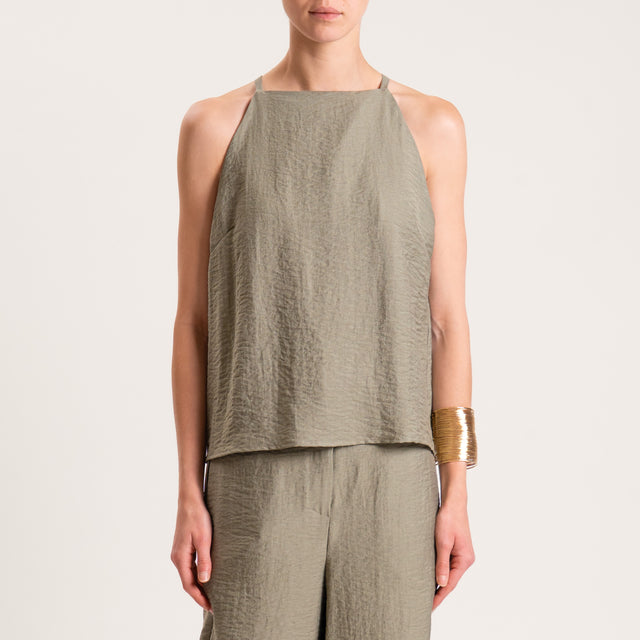 Tensione in-Completo top e bermuda misto lino tessuto goffrato - militare