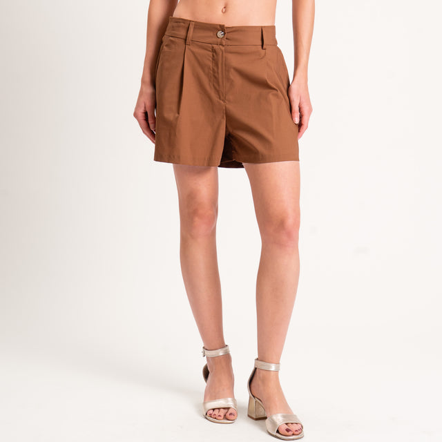 Tensione in-Shorts popeline di cotone elasticizzato - moro
