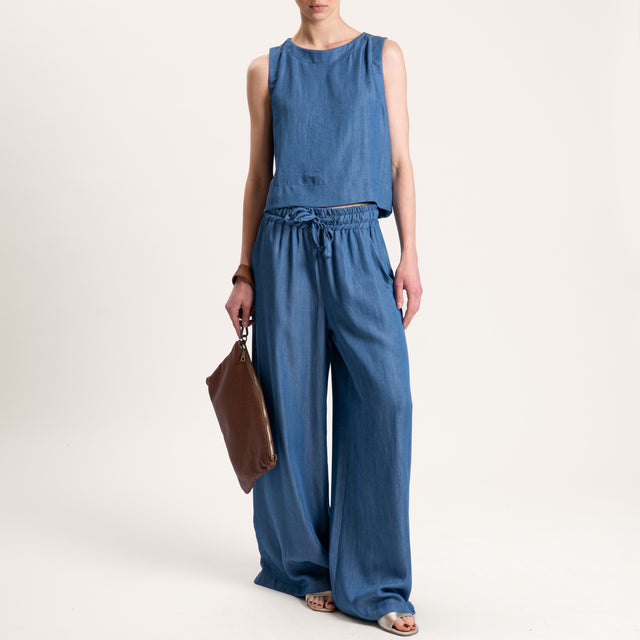 Tensione in-Top chambray lyocell fibra naturale bottoni dietro - denim