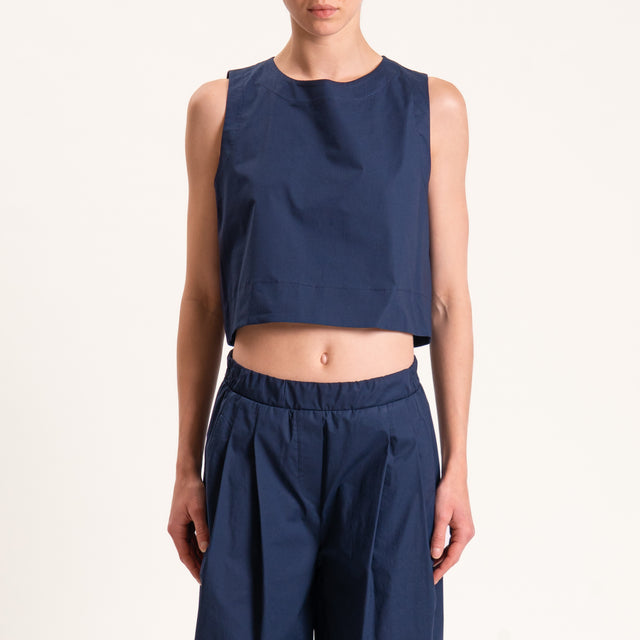 Tensione in-Top bottone dietro cotone superlight - blu