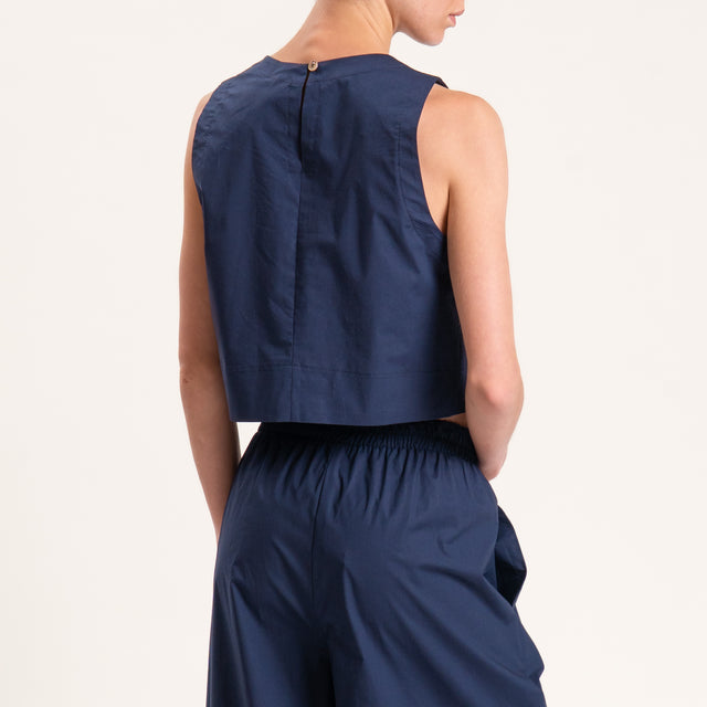 Tensione in-Top bottone dietro cotone superlight - blu