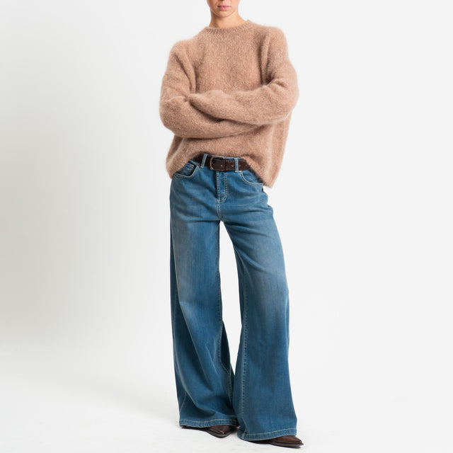 Tensione in-Maglia kid mohair soft girocollo - camel