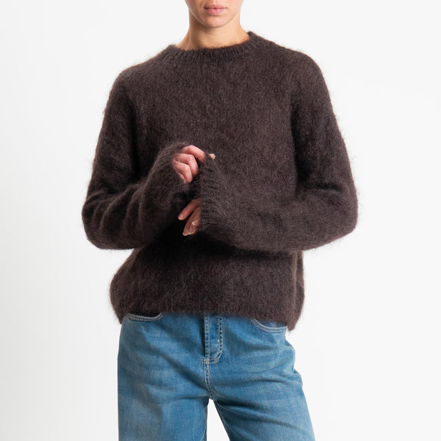 Tensione in-Maglia kid mohair soft girocollo - moro