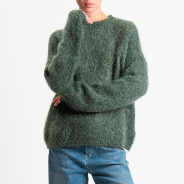 Tensione in-Maglia kid mohair soft girocollo - verde bosco