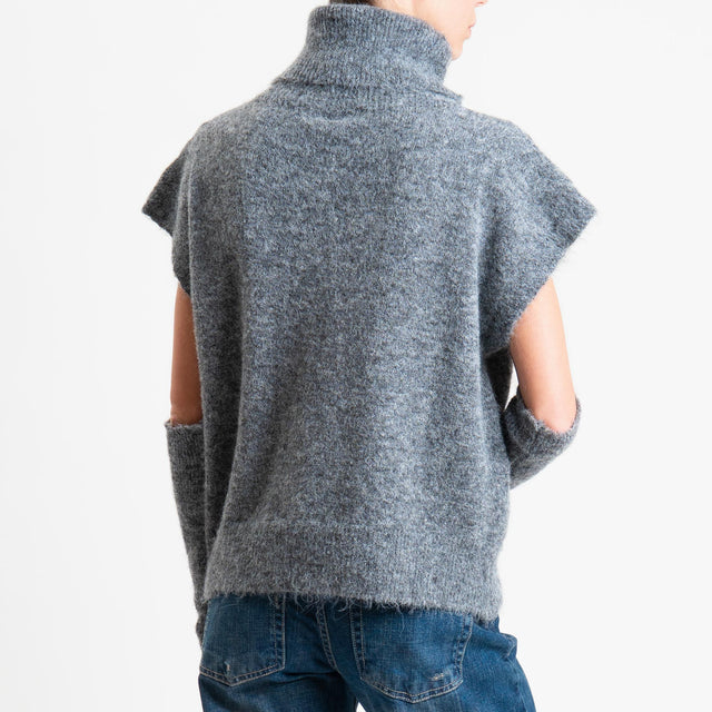 Tensione in-Maglia smanicata mohair collo alto con manicotti - antracite