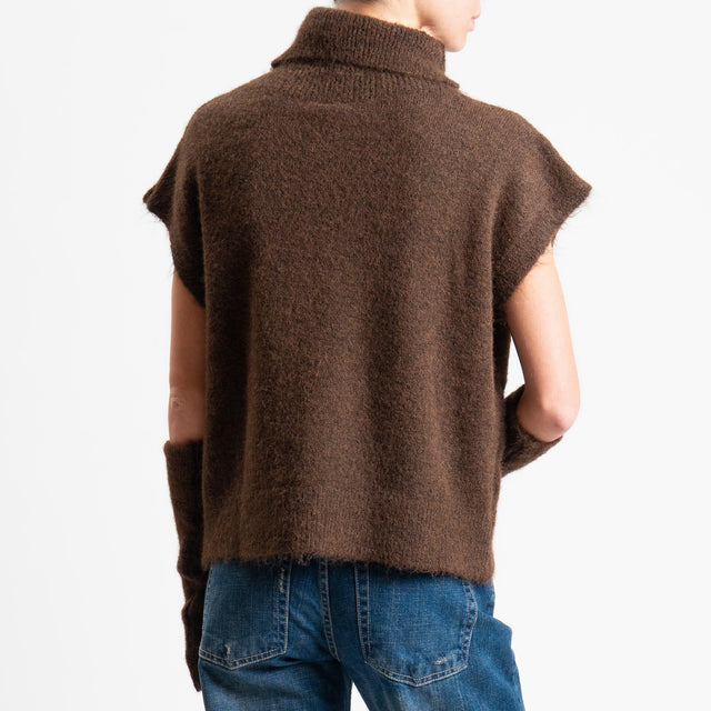 Tensione in-Maglia smanicata mohair collo alto con manicotti - moro