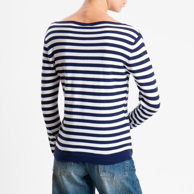 Tensione in-Maglia righe scollo barca - blu/latte