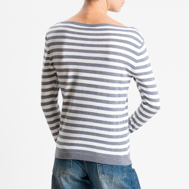 Tensione in-Maglia righe scollo barca - grigio/latte