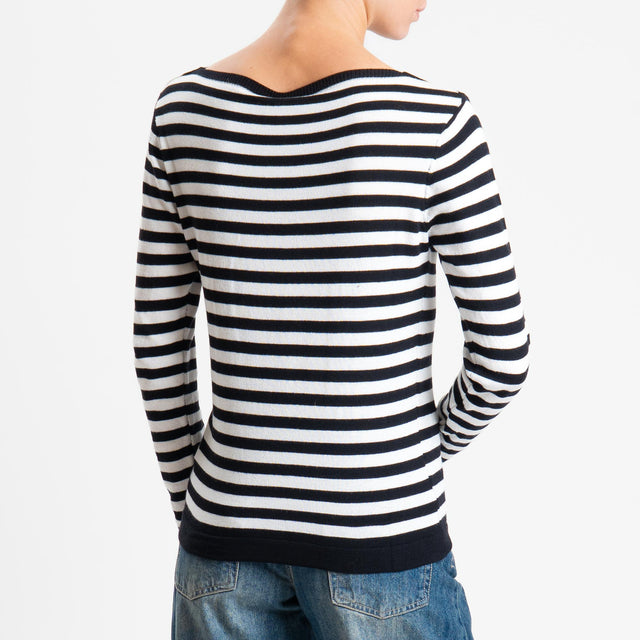 Tensione in-Maglia righe scollo barca - nero/latte