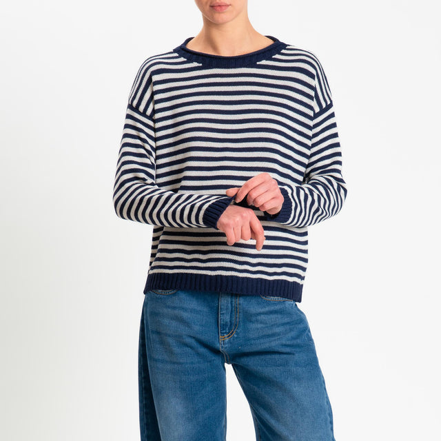 Tensione in-Maglia righe modal - blu/latte