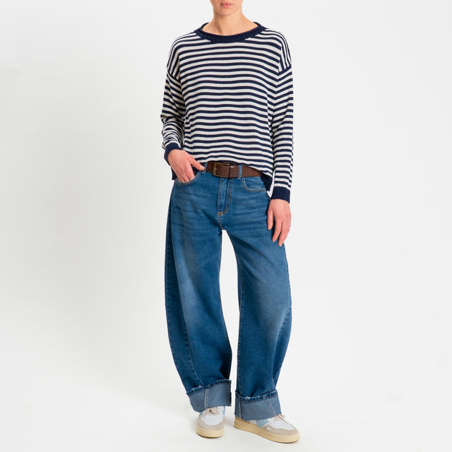 Tensione in-Maglia righe modal - blu/latte