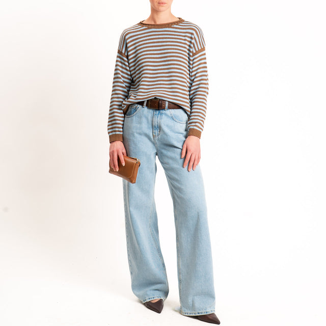 Tensione in-Maglia righe - castoro/celeste