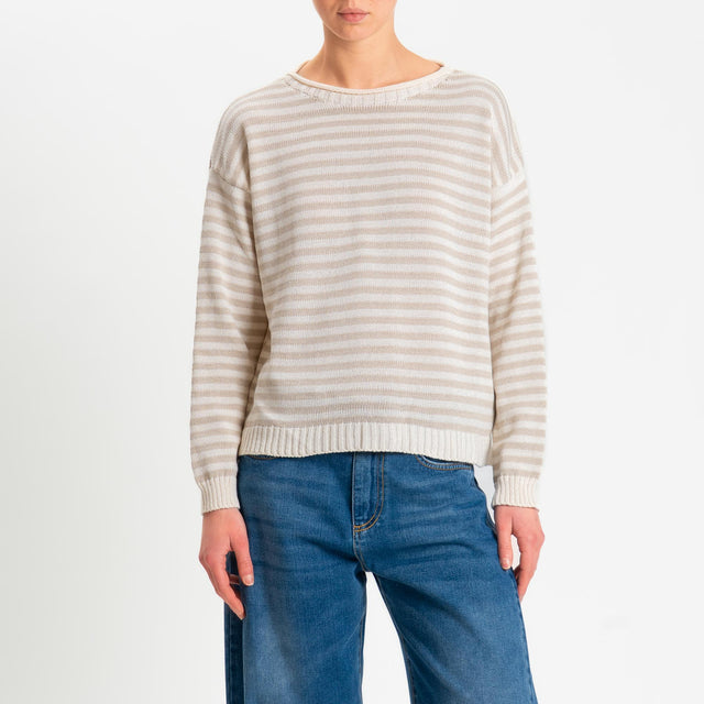 Tensione in-Maglia righe modal - latte/sabbia