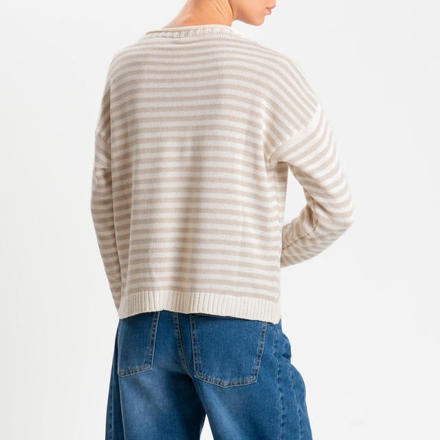 Tensione in-Maglia righe modal - latte/sabbia