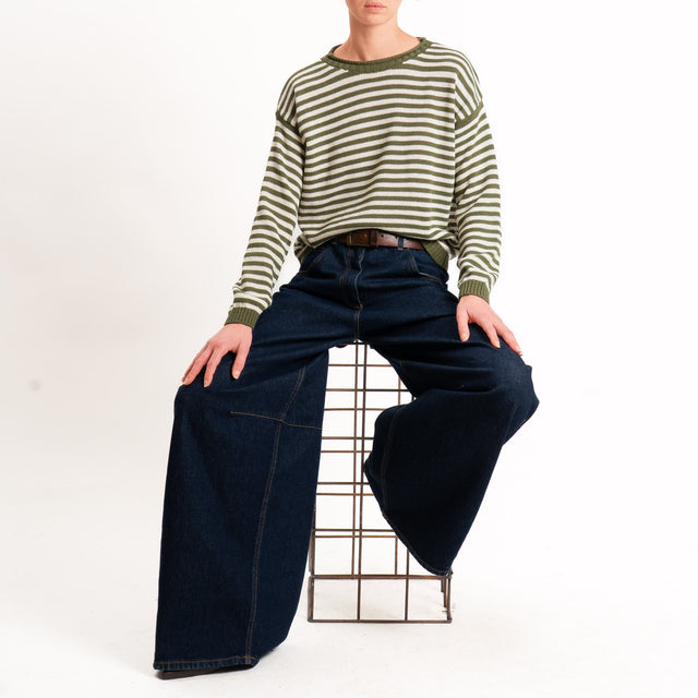 Tensione in-Maglia righe - militare/latte