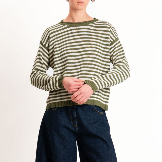 Tensione in-Maglia righe - militare/latte