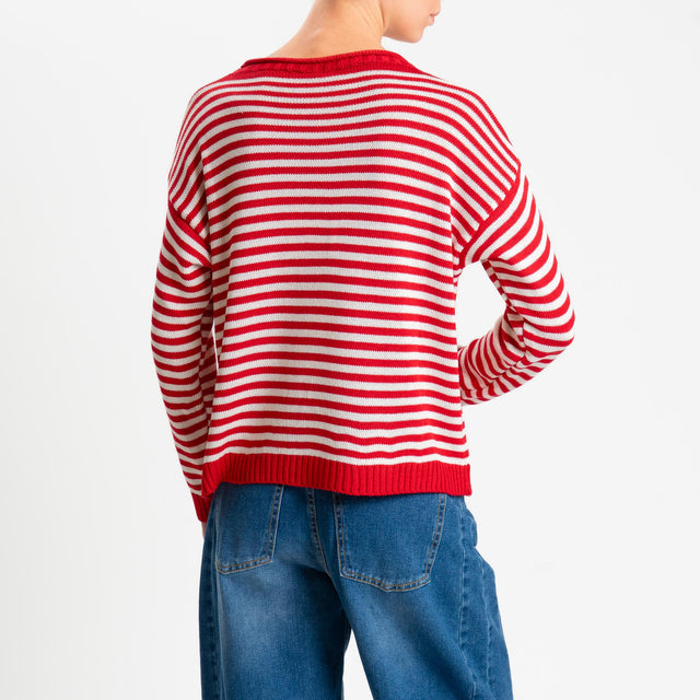 Tensione in-Maglia righe modal - rosso/latte