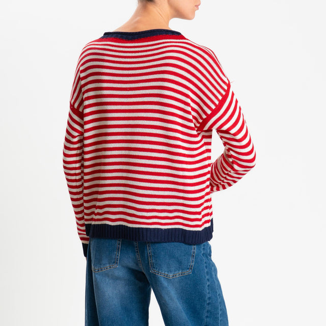 Tensione in-Maglia righe tessuto modal - blu/rosso/latte