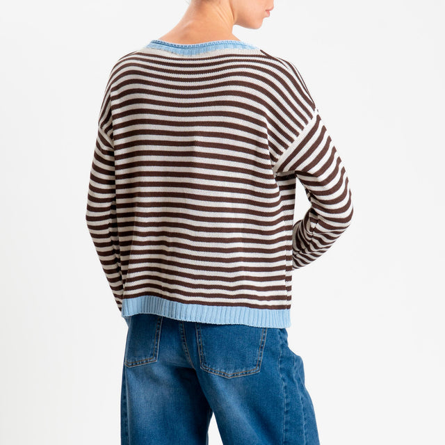 Tensione in-Maglia righe tessuto modal - celeste/latte/moro