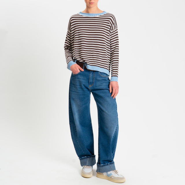 Tensione in-Maglia righe tessuto modal - celeste/latte/moro