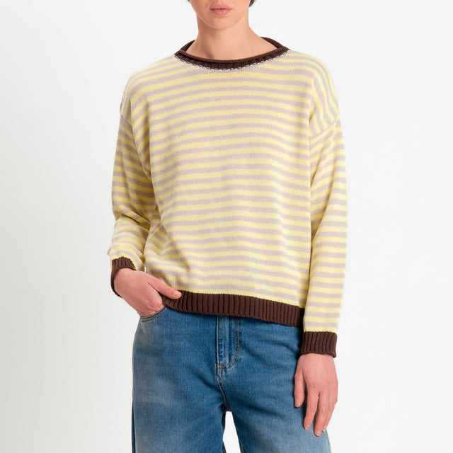 Tensione in-Maglia righe tessuto modal - moro/sabbia/giallo